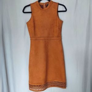 Ann Taylor Boho Brown Faux Suede Sleeveless Country Dress 0 Petite Midi